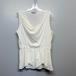 Cream Cowl Sleeveless Ruffle Hem Peplum Romantic Top